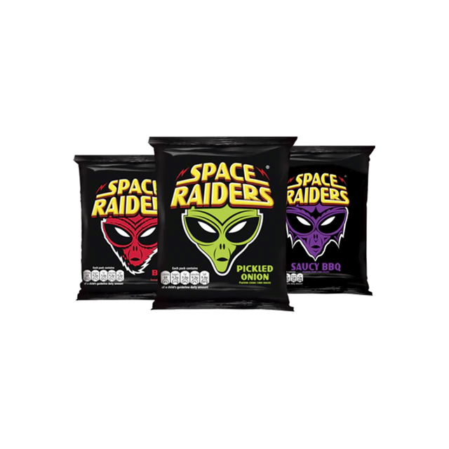 Space Raiders Variety Pack 25g 24 Pack 8 Pickled Onion 8 Beef 8 Saucy BBQ