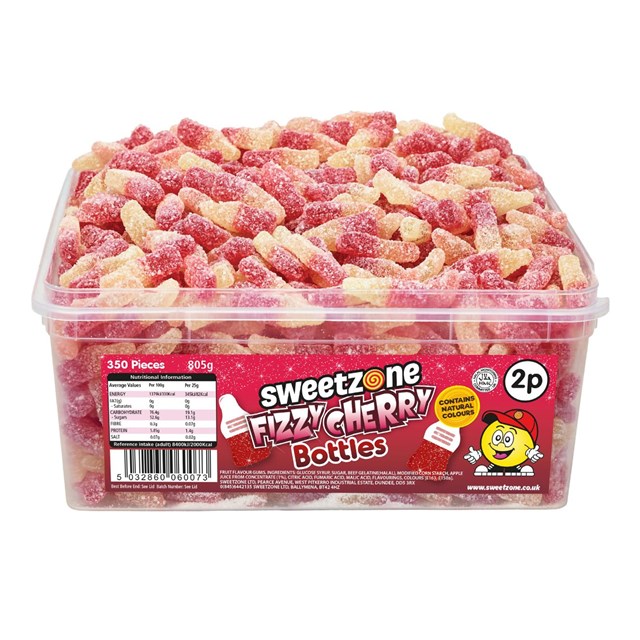 Sweetzone Tubs Fizzy Cherry Bottles Halal 805g 350 Pieces