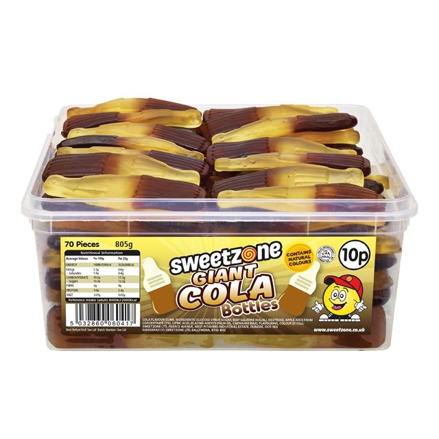 Sweetzone Tubs Giant Cola Bottles 805g 10p (70 Pieces)