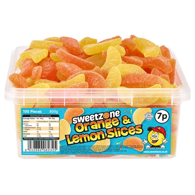 Sweetzone Tubs Orange & Lemon Slices Halal 800g 100 Pieces