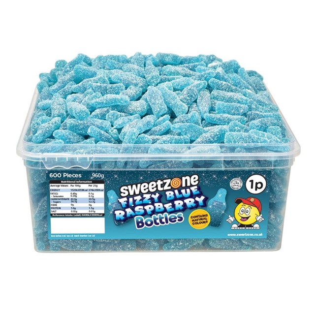 SWEETZONE 1p TUBS Fizzy Blue Raspberry Bottles
