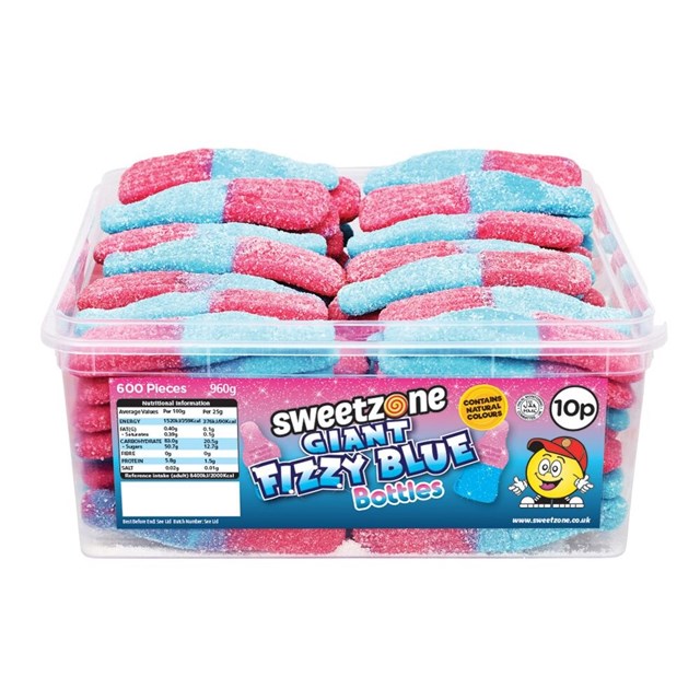 SWEETZONE 10p TUBS Fizzy Blue Bottles