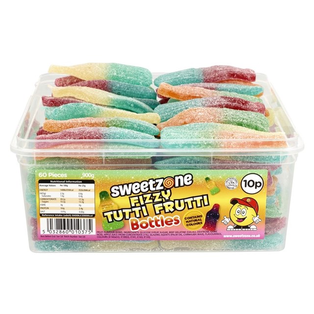 SWEETZONE 10p TUBS Fizzy Tutti Frutti Bottles