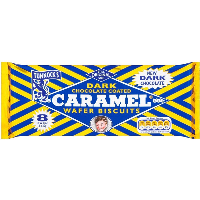 Tunnocks Caramel Wafers Dark Chocolate 8 Pack