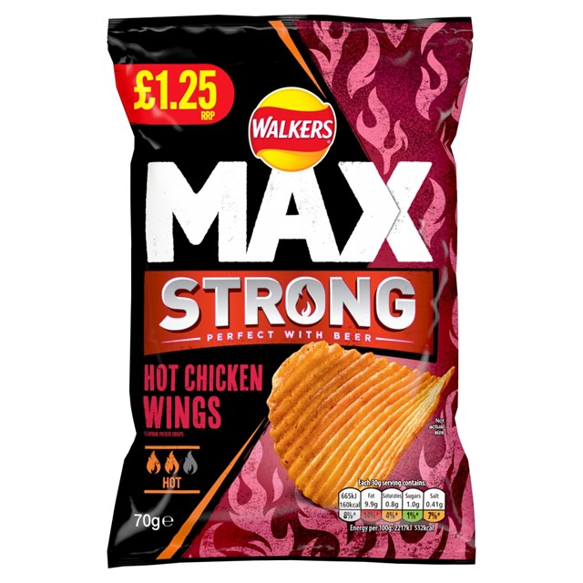 Walkers Max Strong Hot Chicken Wings 70g £1.25 (15 Pack)