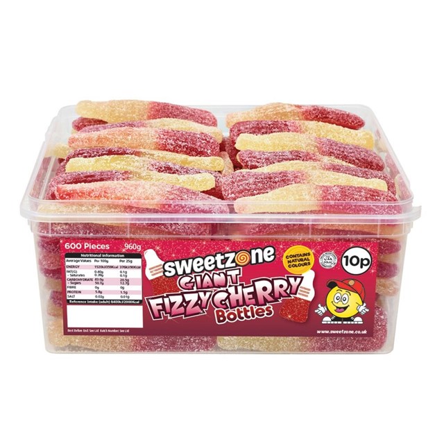 SWEETZONE 10pTUBS Giant Fizzy Cherry Bottles