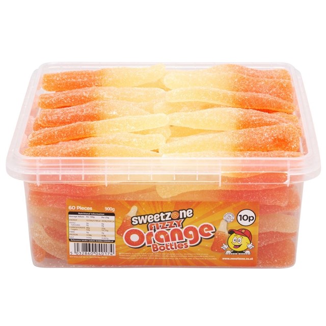 SWEETZONE 10p TUBS Giant Fizzy Orange Bottles