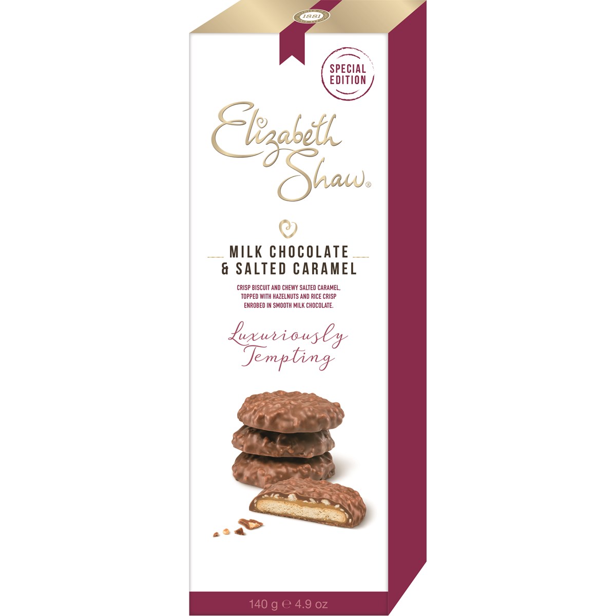 ELIZABETH SHAW MILK CHOCOLATE & SALTED CARAMEL BISCUITS 140g