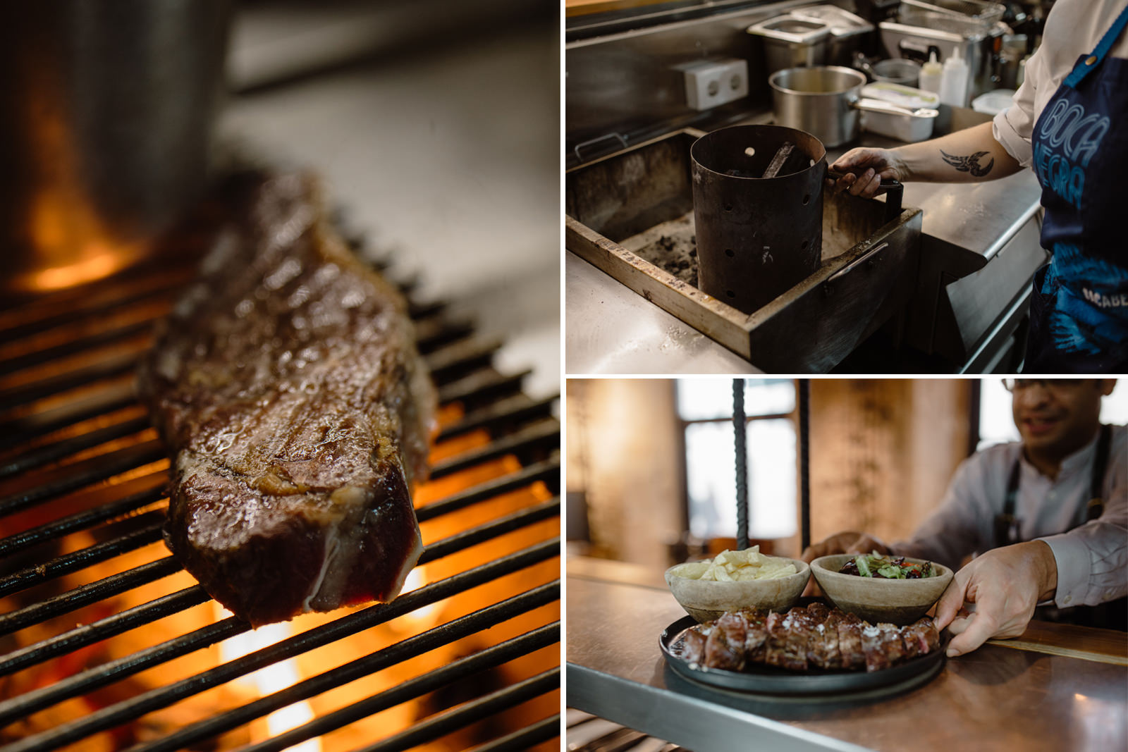 La parrilla es otro de sus atractivos. Aquí la carne va con patatas y pimientos. La parrilla es otro de sus atractivos. Aquí la carne va con patatas y pimientos.