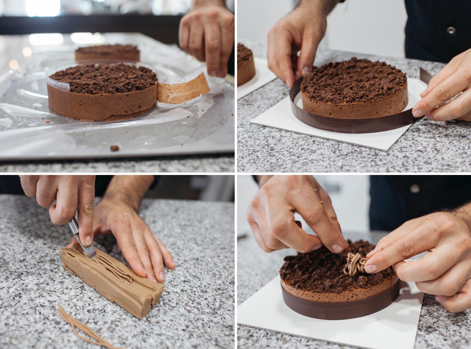 El brownie, el mousse y la galleta aportan tres texturas muy atractivas a la tarta. El brownie, el mousse y la galleta aportan tres texturas muy atractivas a la tarta.
