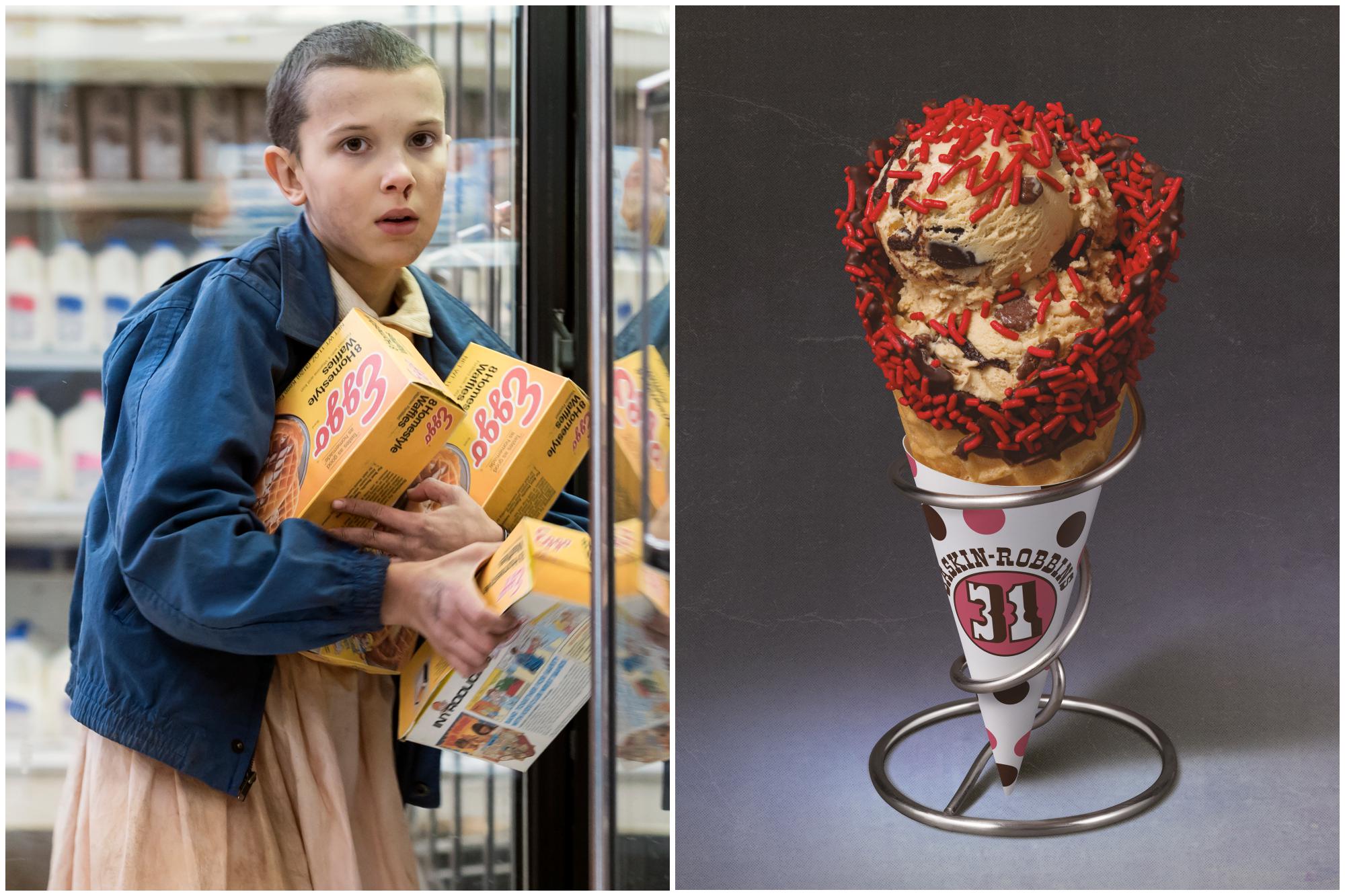 La obsesión de Eleven por los gofres también en helado. Foto: Netflix / Baskin-Robbins. La obsesión de Eleven por los gofres también en helado. Foto: Netflix / Baskin-Robbins.