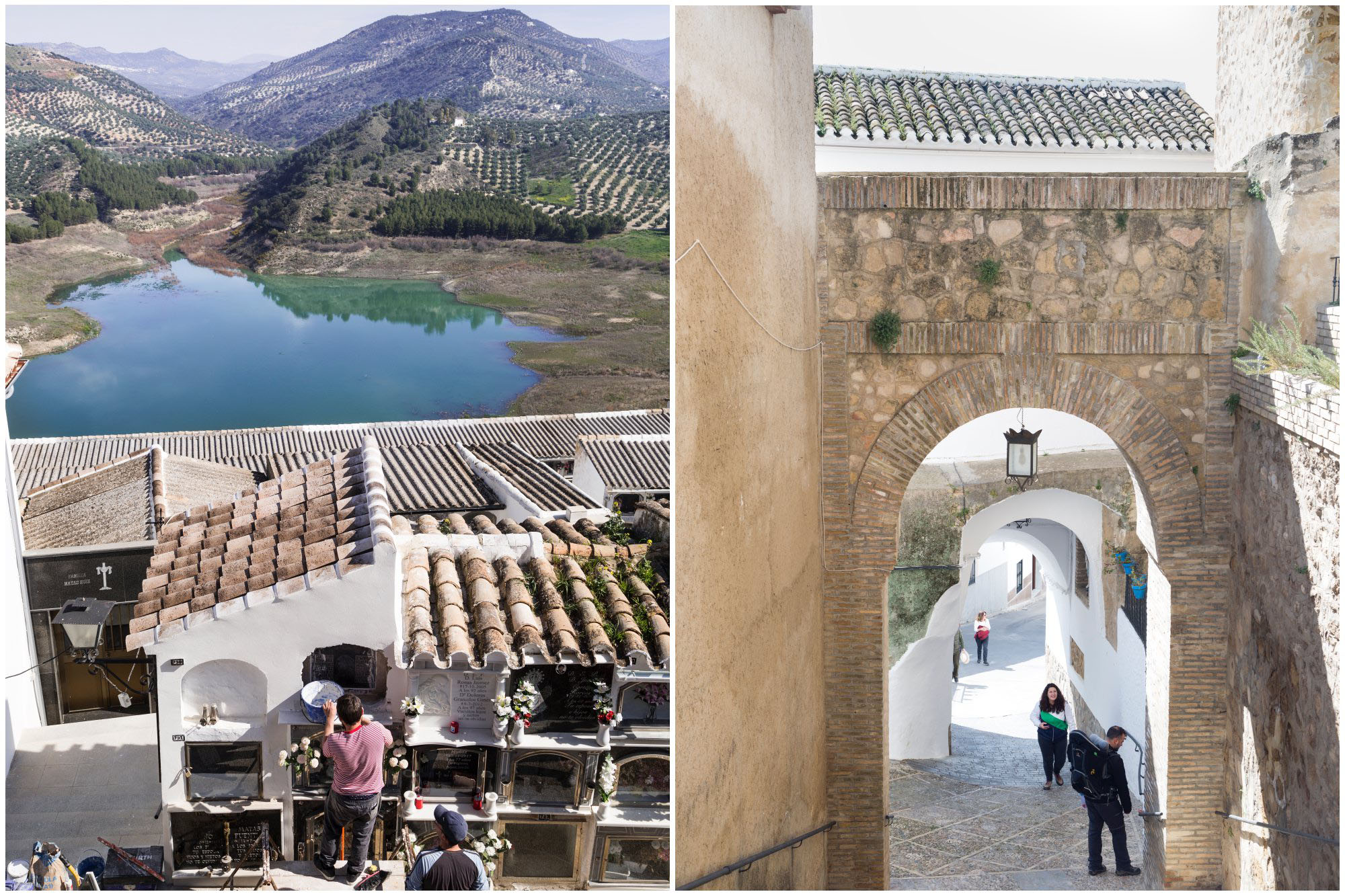 Las calles empinadas de Iznájar conducen al castillo y al cementerio, entre los más bellos de Andalucía. Las calles empinadas de Iznájar conducen al castillo y al cementerio, entre los más bellos de Andalucía.