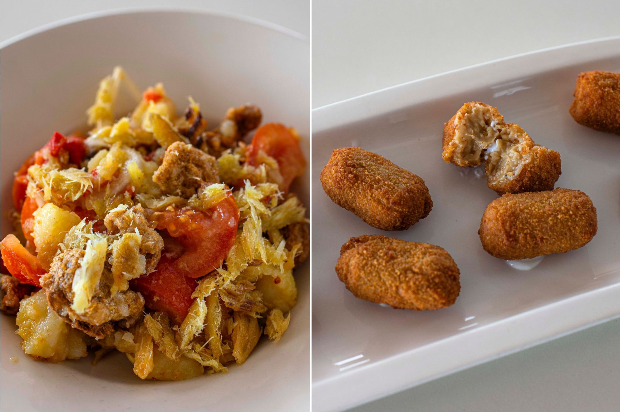 Restaurante 'Vogamari': croquetas de erizo de mar y ensalada payesa Restaurante 'Vogamari': croquetas de erizo de mar y ensalada payesa