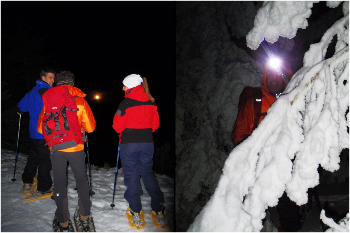 Observando la salida de la luna en el Macizo de Peñalara y los pinos congelados. Foto: Nuria Hijano (MontNature). Observando la salida de la luna en el Macizo de Peñalara y los pinos congelados. Foto: Nuria Hijano (MontNature).