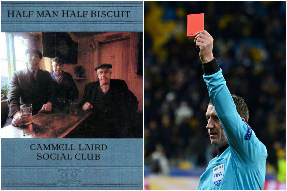 Portada del disco de Half Man Biscuit y una imagen de un árbitro sacando la tarjeta roja. Fotos: Facebook. Portada del disco de Half Man Biscuit y una imagen de un árbitro sacando la tarjeta roja. Fotos: Facebook.