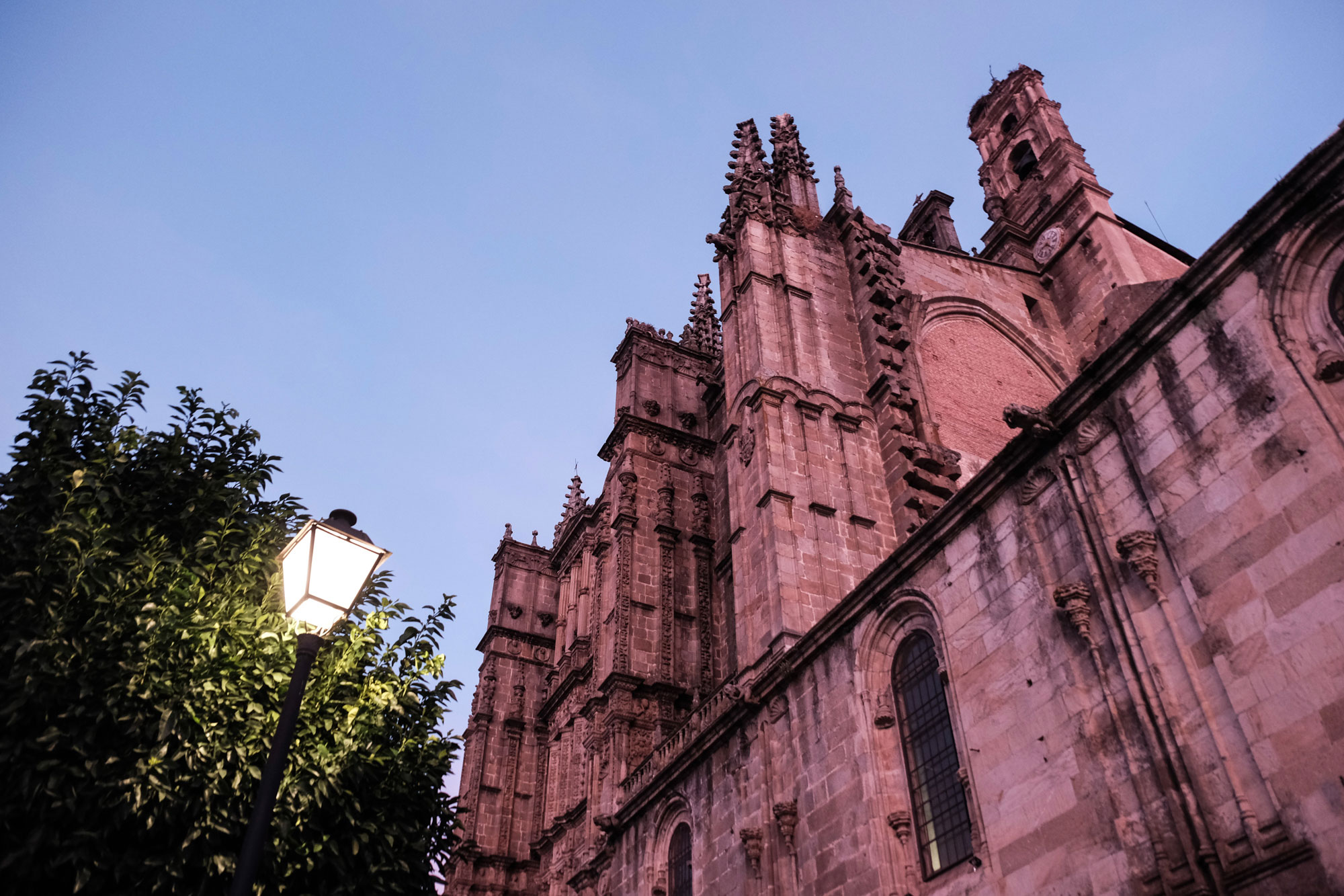 Vista de la catedral nueva iluminada al atardecer. Vista de la catedral nueva iluminada al atardecer.
