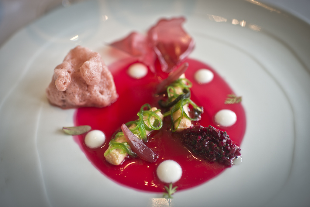 Impresiona la técnica del Mosto de remolacha y raifort en crudo con dados en ensalada, tarama impregnada en cítricos. Impresiona la técnica del Mosto de remolacha y raifort en crudo con dados en ensalada, tarama impregnada en cítricos.