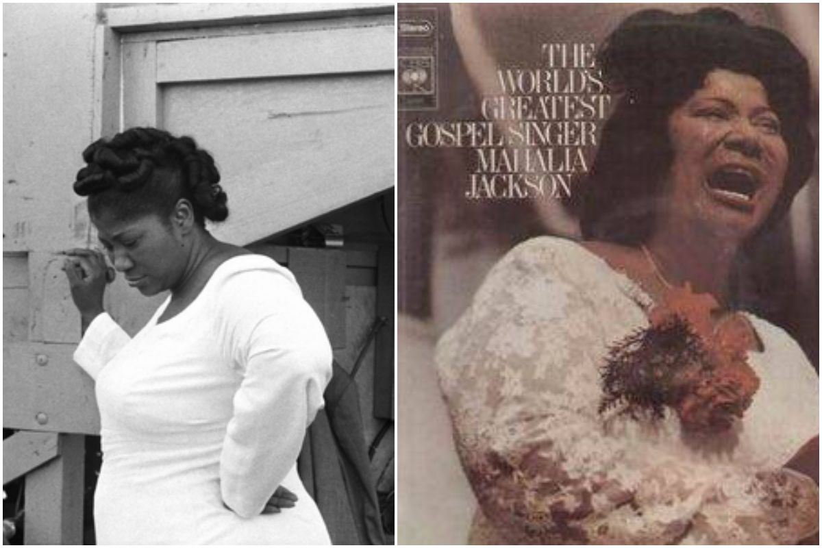 Retrato de Mahalia Jackson y la portada de uno de sus discos. Retrato de Mahalia Jackson y la portada de uno de sus discos.