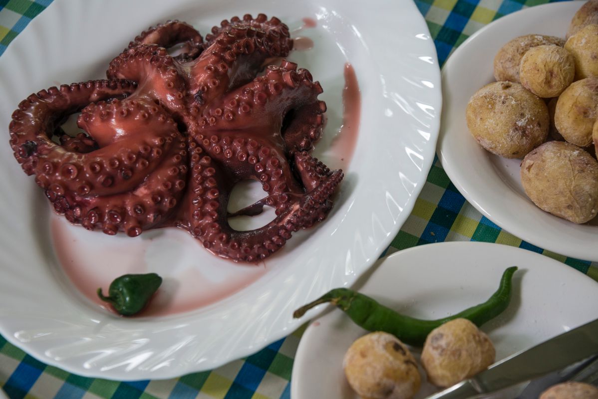Plato de pulpo y papas arrugás del guachinche de Las Galanas, en Tenerife. Plato de pulpo y papas arrugás del guachinche de Las Galanas, en Tenerife.