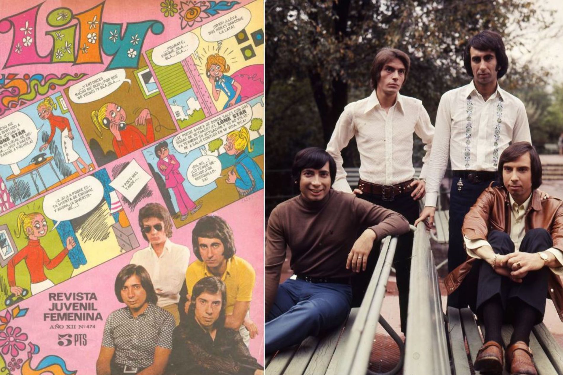 El deseado grupo Lone Star en la portada de una revista femenina de la época y durante una gira, en los 70. Foto: Facebook. El deseado grupo Lone Star en la portada de una revista femenina de la época y durante una gira, en los 70. Foto: Facebook.