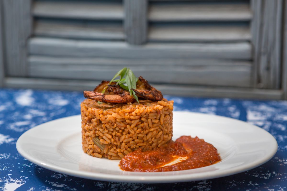 El arroz típico, jambalaya, con langostinos. El arroz típico, jambalaya, con langostinos.
