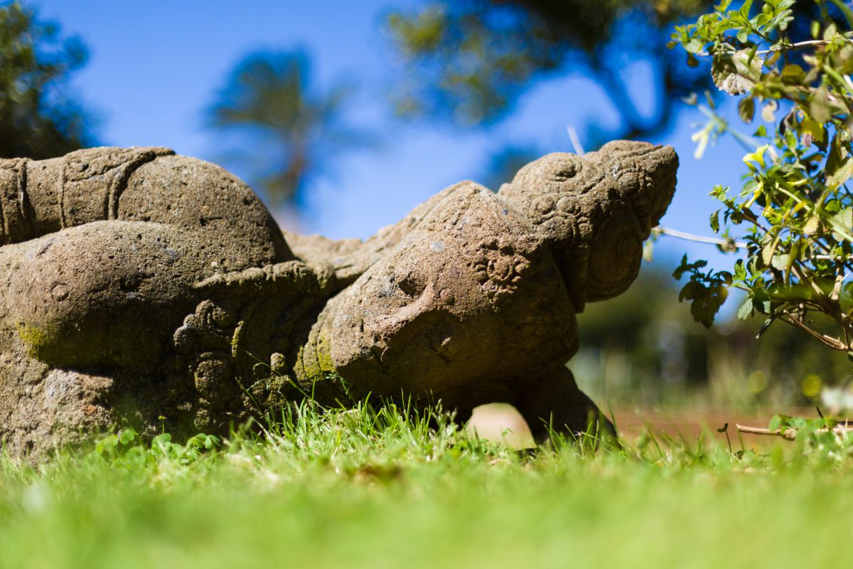 Una escultura de la diosa Tanit decora el jardín. Una escultura de la diosa Tanit decora el jardín.