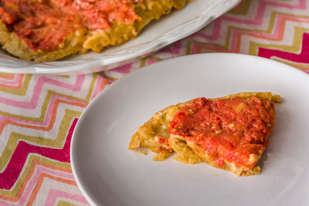 Aspecto final de la tarta de tomate del revés. Aspecto final de la tarta de tomate del revés.