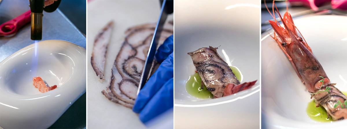 Gamba roja de Denia con pesto cítrico y chiquillo murciano. Foto: Eva Máñez Gamba roja de Denia con pesto cítrico y chiquillo murciano. Foto: Eva Máñez
