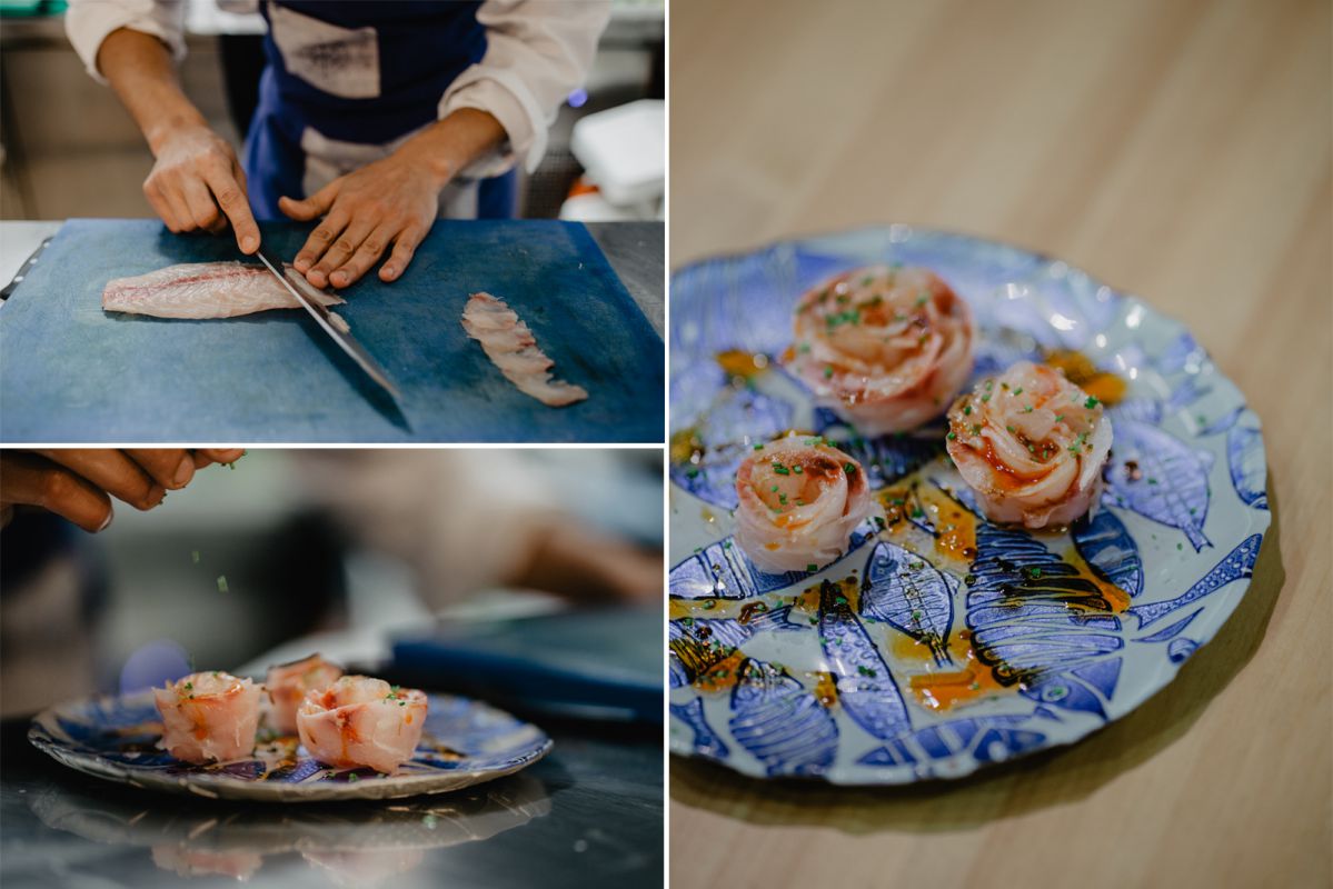 El corte, preparación y presentación del 'bicudo á feira' marinado con aceite y pimentón. El corte, preparación y presentación del 'bicudo á feira' marinado con aceite y pimentón.