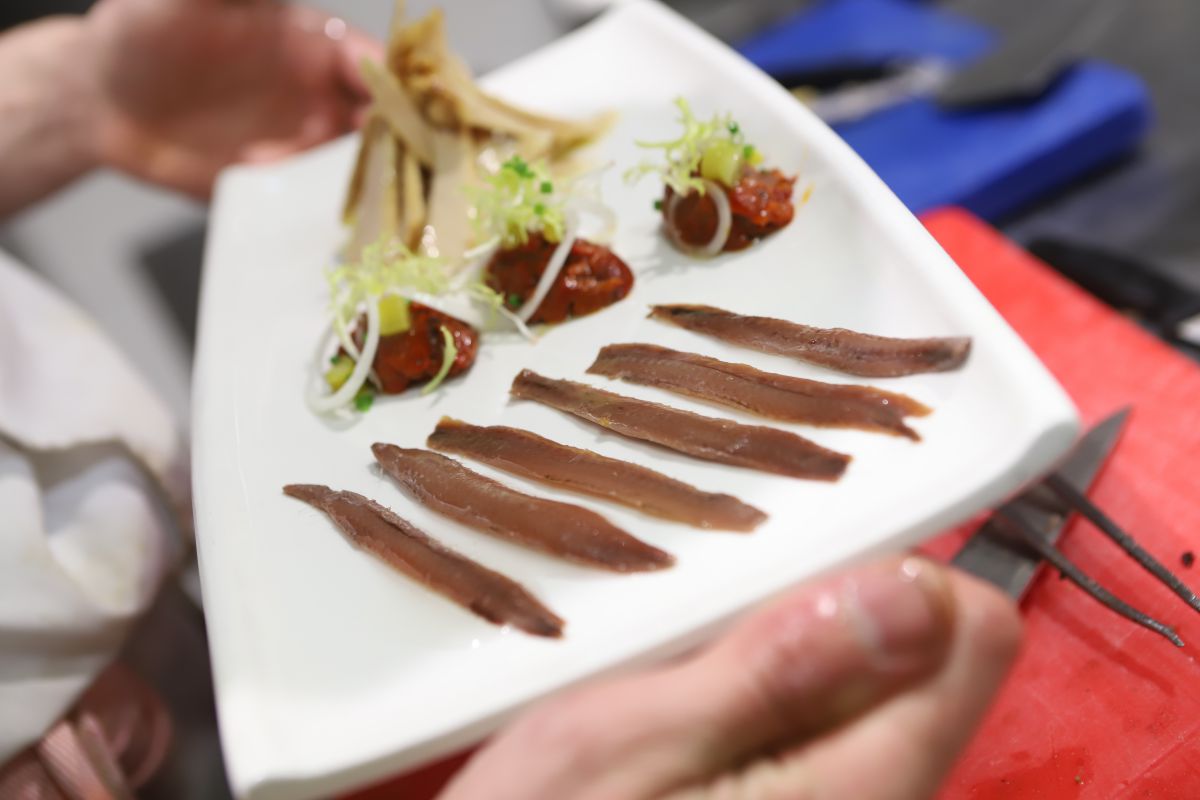 Plato de anchoas y ventresca de bonito con morrones asados y guindillas. Plato de anchoas y ventresca de bonito con morrones asados y guindillas.