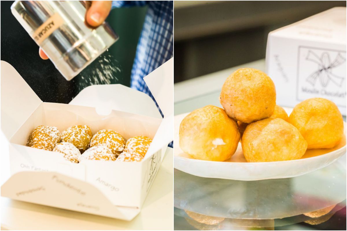 Los buñuelos llevan un poco de azúcar glass deshidratado como toque final. Los buñuelos llevan un poco de azúcar glass deshidratado como toque final.