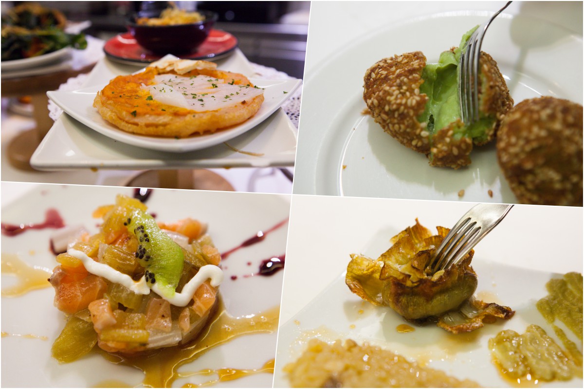 El huevo del José Luis, croquetas de borraja trufada, el tartar de salmón con trufa y la alcachofa con 'rissotto' de hongos. El huevo del José Luis, croquetas de borraja trufada, el tartar de salmón con trufa y la alcachofa con 'rissotto' de hongos.