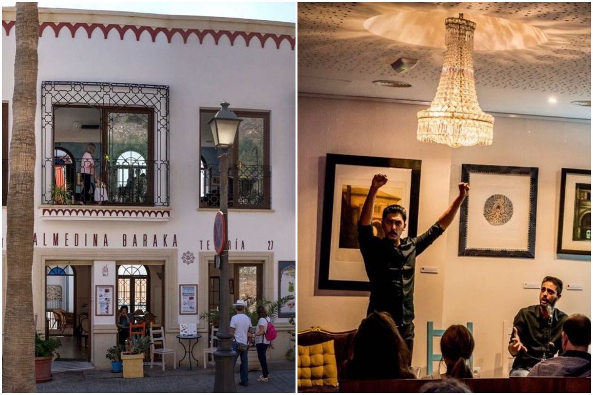 La entrada a la tetería La Almedina y una actuación flamenca en su interior. La entrada a la tetería La Almedina y una actuación flamenca en su interior.