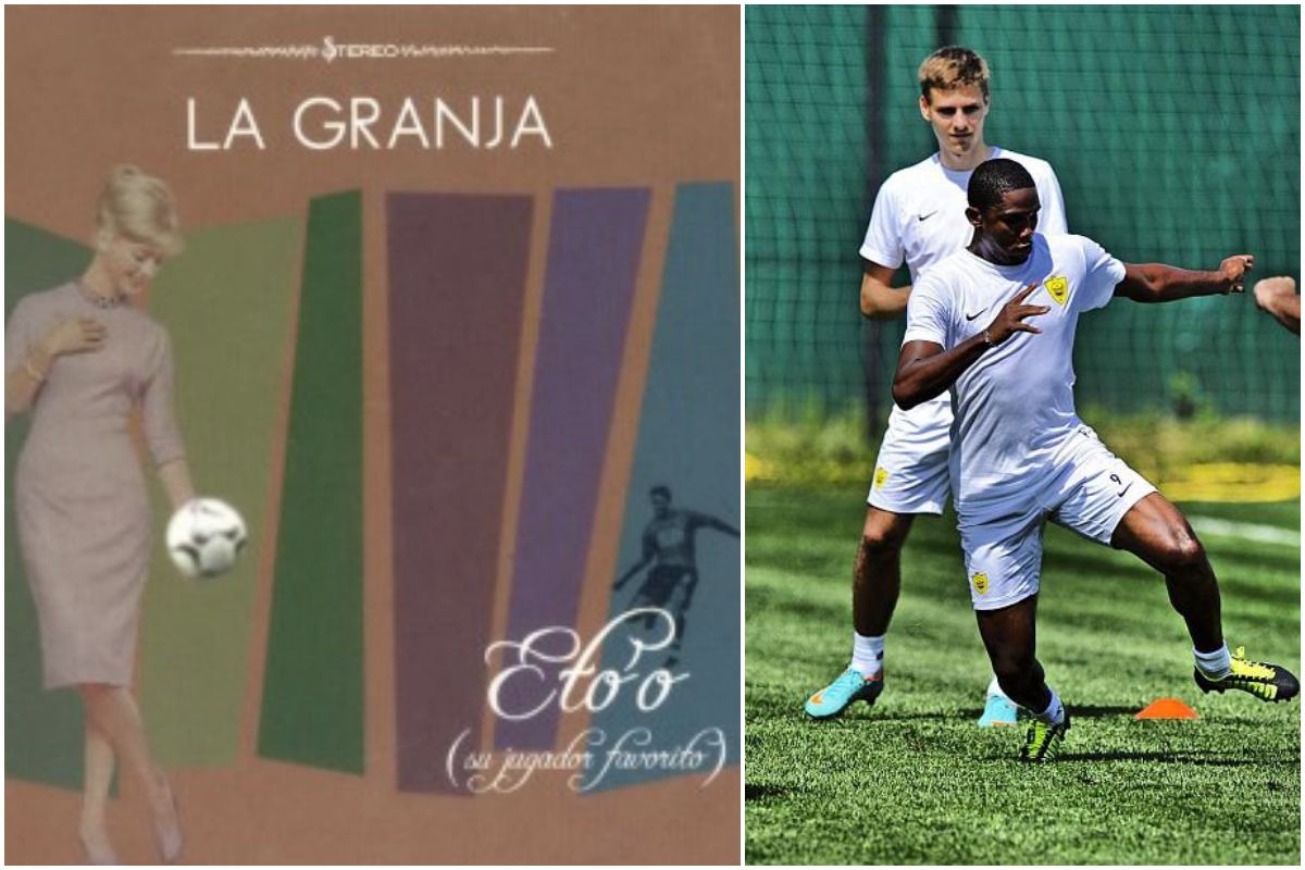 Portada del disco Eto'o mi jugador favorito de La Granja y una foto del jugador camerunés. Fotos: Facebook. Portada del disco Eto'o mi jugador favorito de La Granja y una foto del jugador camerunés. Fotos: Facebook.