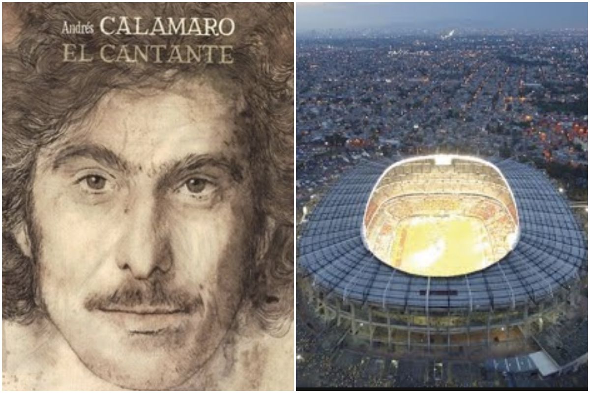 Portada del disco El cantante de Andrés Calamaro y una foto aérea del Estadio Azteca, de Ciudad de México. Fotos: Facebook. Portada del disco El cantante de Andrés Calamaro y una foto aérea del Estadio Azteca, de Ciudad de México. Fotos: Facebook.