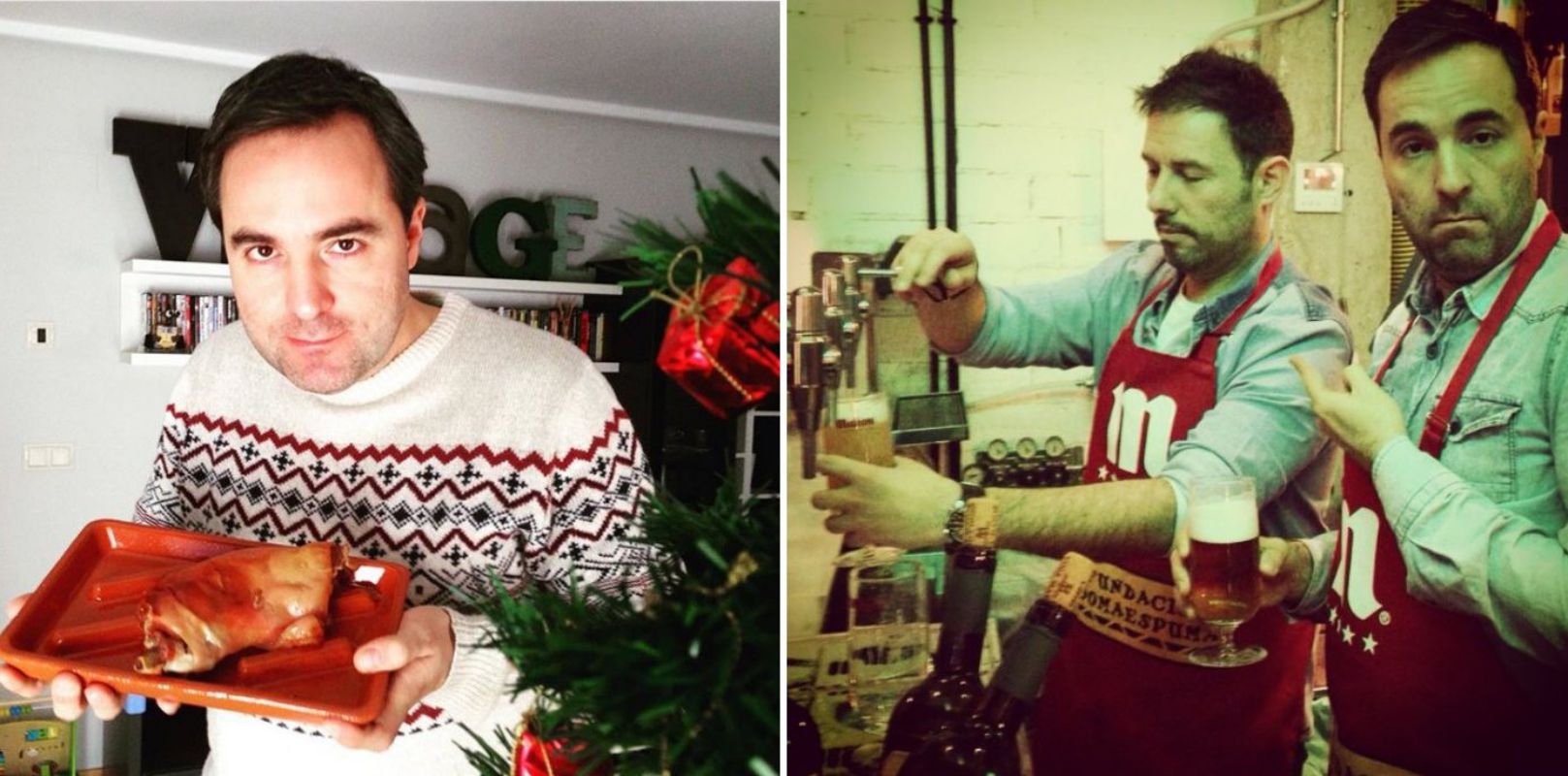 No se considera cocinillas aunque lo intenta. Aquí con un cochinillo navideño y tirando cerveza con Iñaki Urrutia. Fotos: Facebook. No se considera cocinillas aunque lo intenta. Aquí con un cochinillo navideño y tirando cerveza con Iñaki Urrutia. Fotos: Facebook.