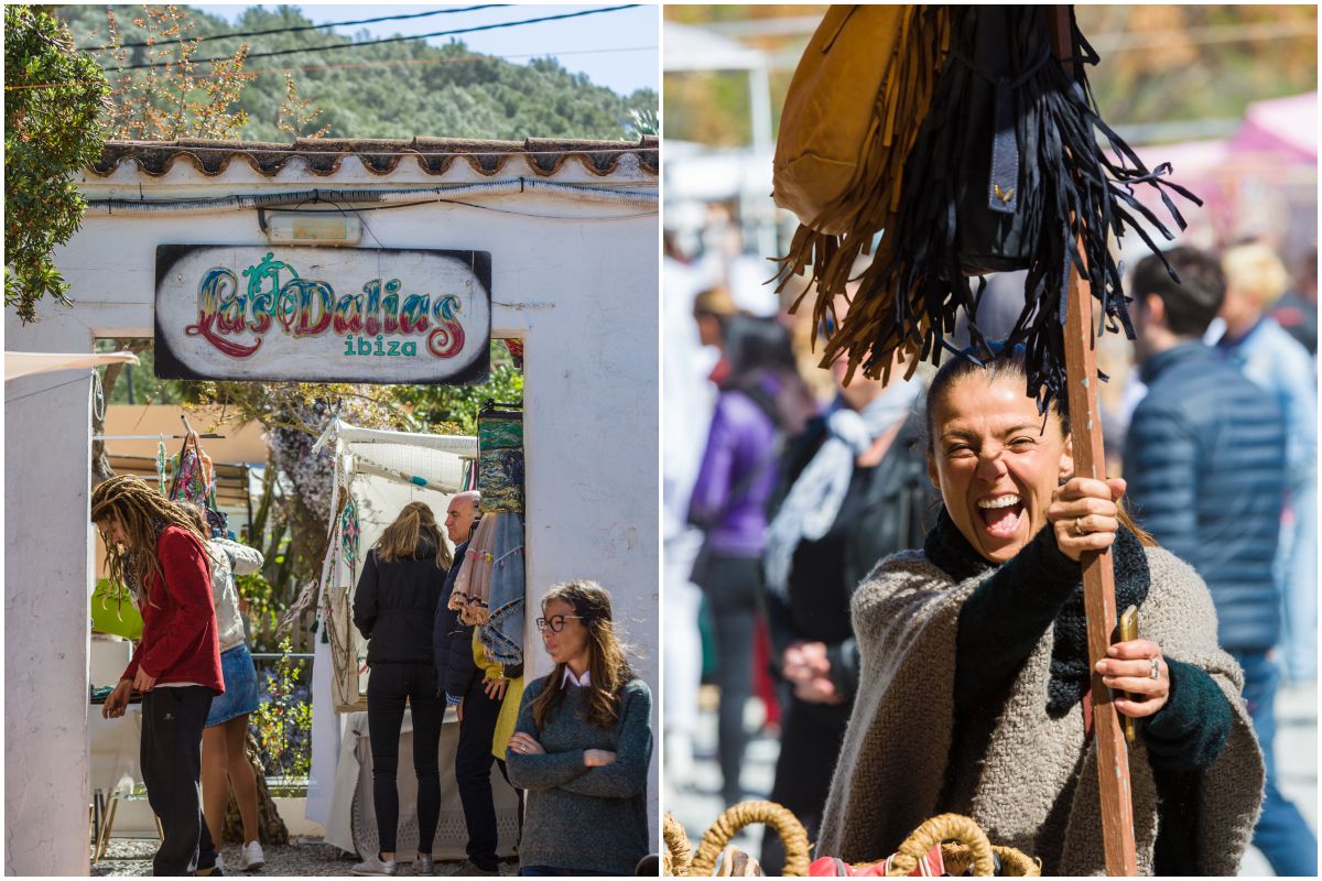 Entrada al mercadillo de Las Dalias y una chica de un puesto sonriendo. Entrada al mercadillo de Las Dalias y una chica de un puesto sonriendo.
