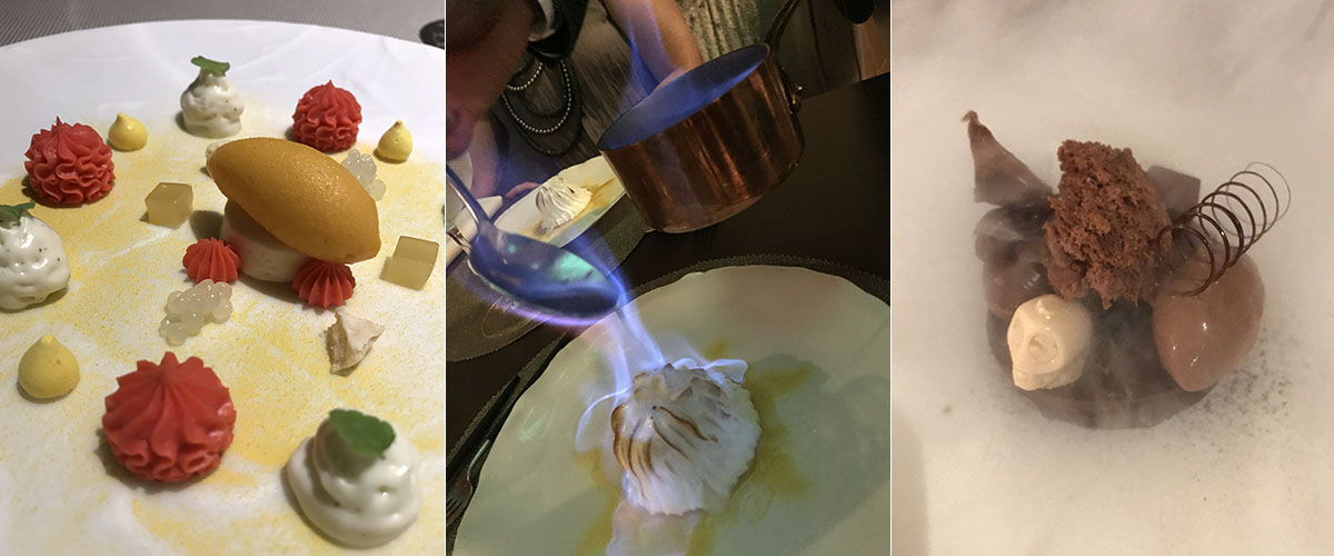 Los tres postres de 'Coque': la ganache, la tarta Alaska flambeada y las 14 texturas de chocolate. Los tres postres de 'Coque': la ganache, la tarta Alaska flambeada y las 14 texturas de chocolate.