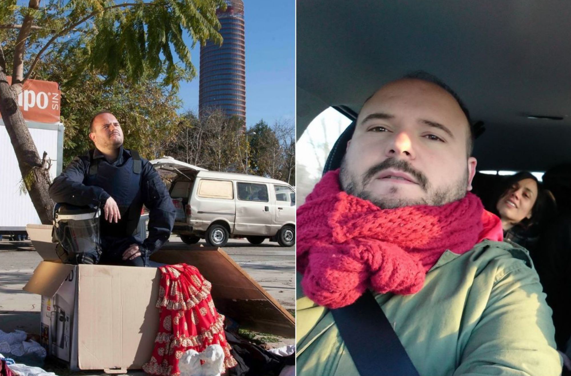 En Sevilla, frente a la Torre Pelli y de gira en el coche. Fotos: Celia Macías e Instagram. En Sevilla, frente a la Torre Pelli y de gira en el coche. Fotos: Celia Macías e Instagram.