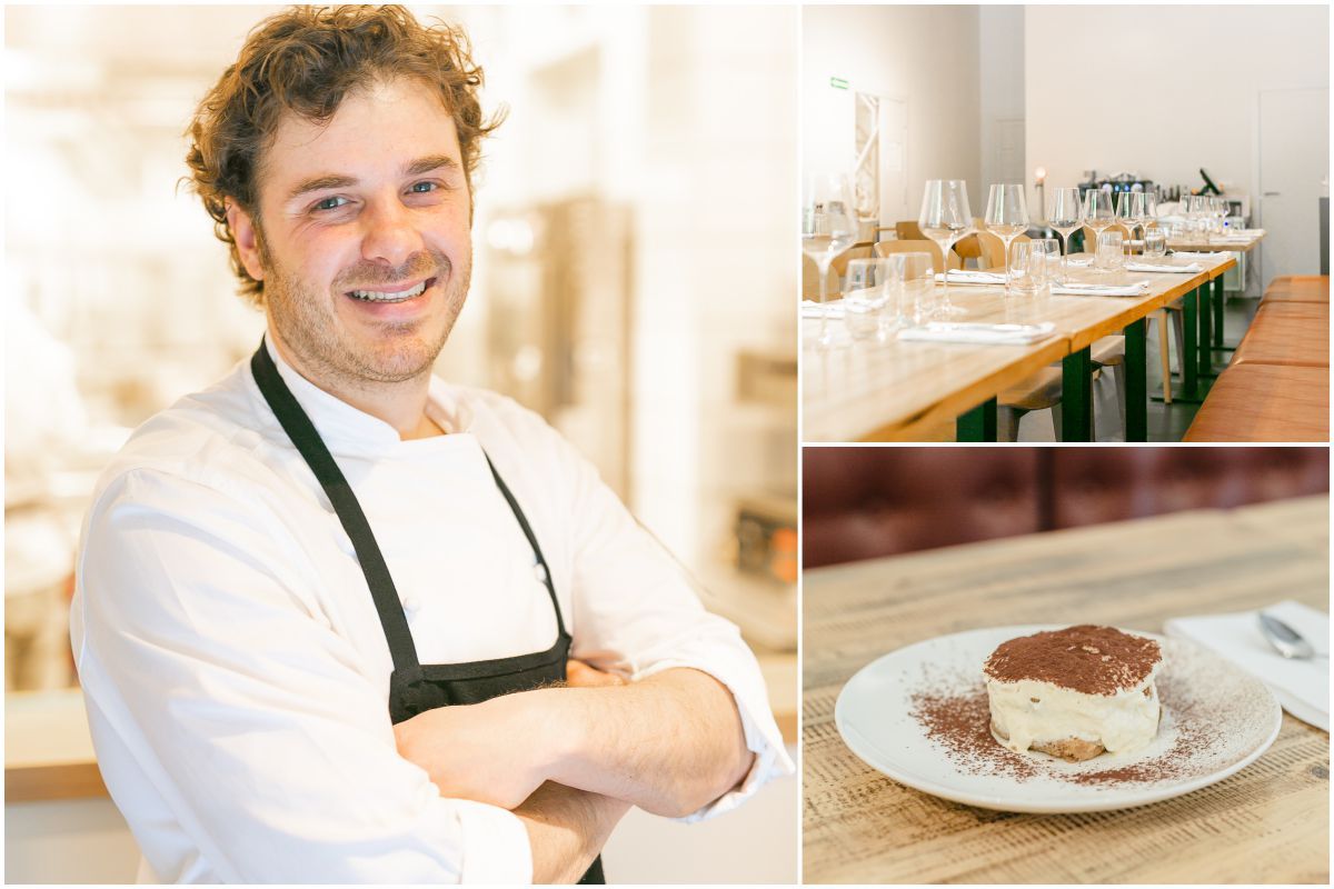 Composición del chef Roberto Colella, vista del espacio del restaurante Colella, en Barcelona, y tiramisú. Fotos: Resturante Colella. Composición del chef Roberto Colella, vista del espacio del restaurante Colella, en Barcelona, y tiramisú. Fotos: Resturante Colella.