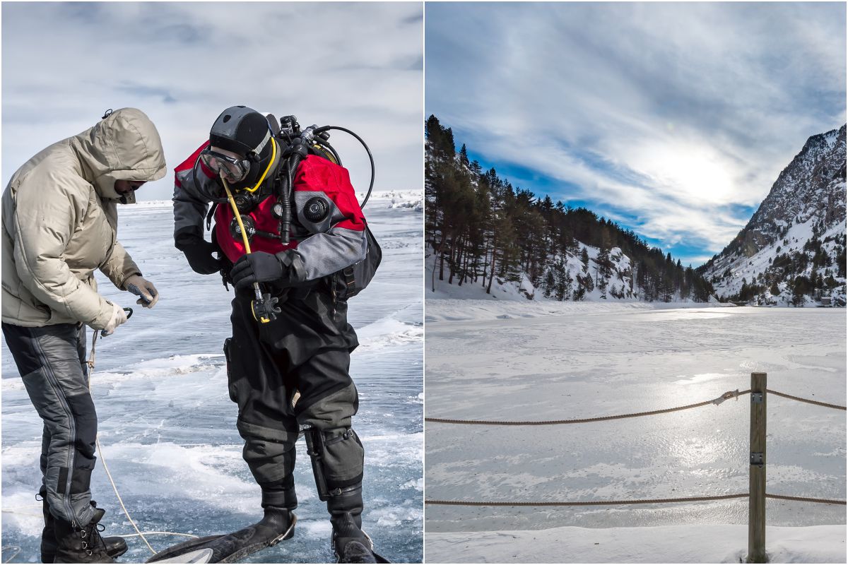Un traje especial para bucear en el lago helado de Panticosa, en el Valle de Tena. Fotos: Shutterstock. Un traje especial para bucear en el lago helado de Panticosa, en el Valle de Tena. Fotos: Shutterstock.