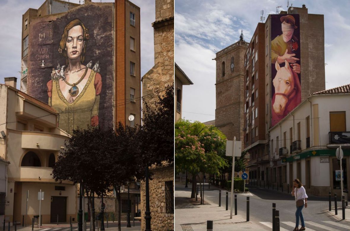 En Quintanar de La Orden, murales de 'El Quijote' y de Dulcinea del Toboso. En Quintanar de La Orden, murales de 'El Quijote' y de Dulcinea del Toboso.