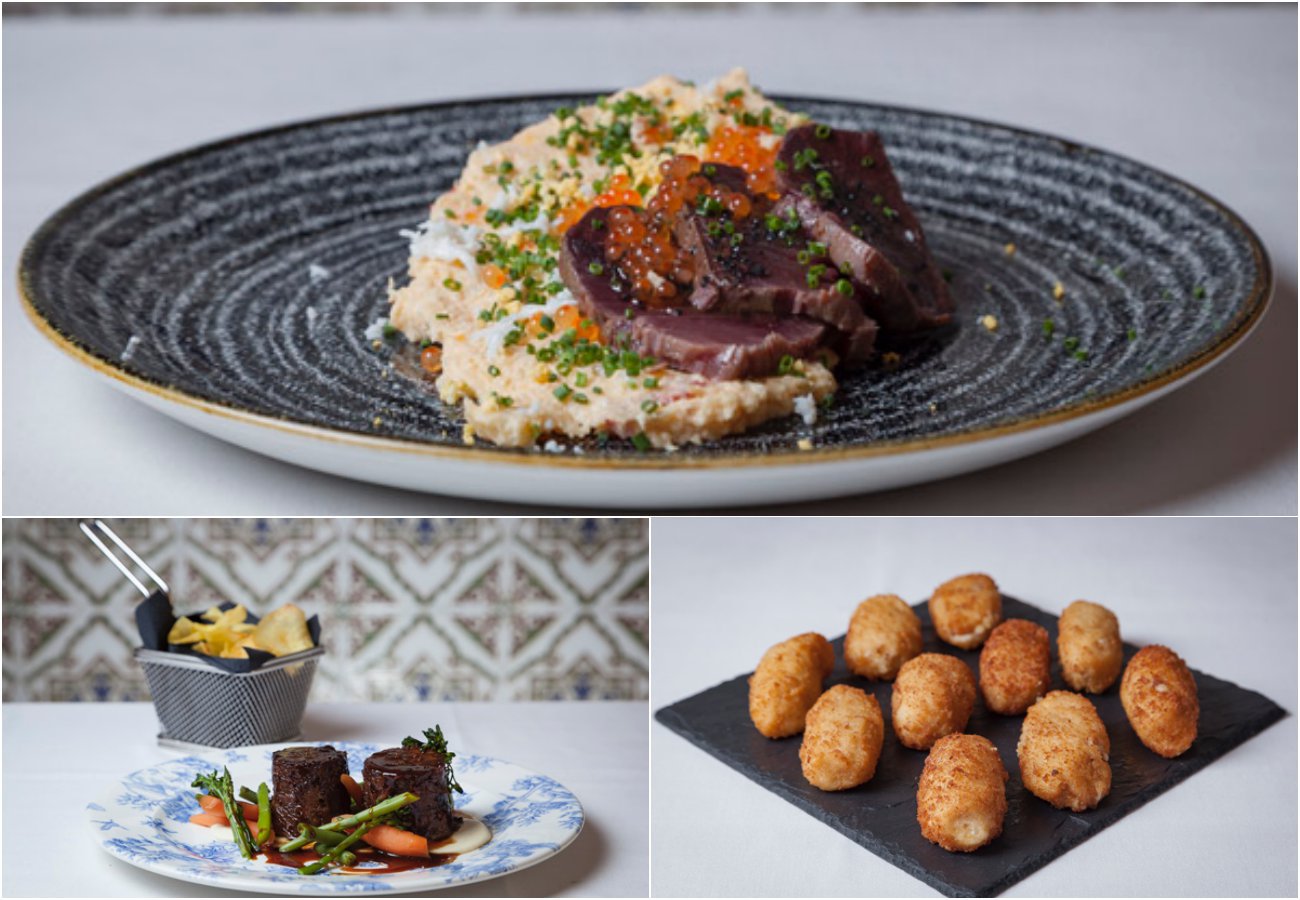 El Zorzal - platos: ensaladilla rusa con bonito elaborado en la casa; rabo de toro deshuesado y glaseado, chirivía y verduras; y croquetas de jamón. El Zorzal - platos: ensaladilla rusa con bonito elaborado en la casa; rabo de toro deshuesado y glaseado, chirivía y verduras; y croquetas de jamón.