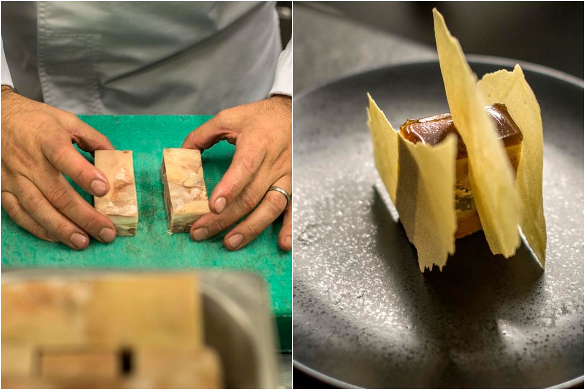 El foie lleva dentro manzana. Para adornar, la misma fruta pero en una textura crujiente. El foie lleva dentro manzana. Para adornar, la misma fruta pero en una textura crujiente.