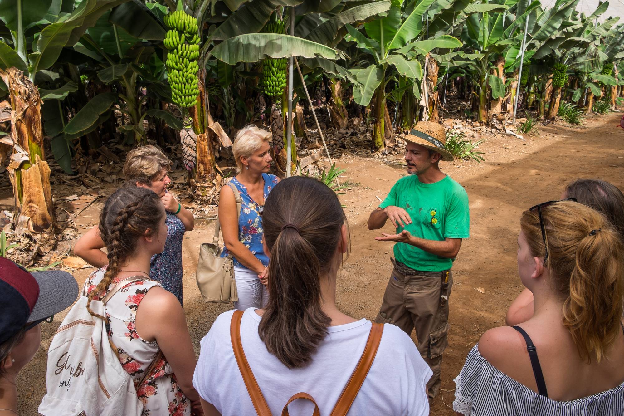 Grupo realizando la visita guiada por 'Las Margaritas' para conocer los pormenores del cultivo. Grupo realizando la visita guiada por 'Las Margaritas' para conocer los pormenores del cultivo.