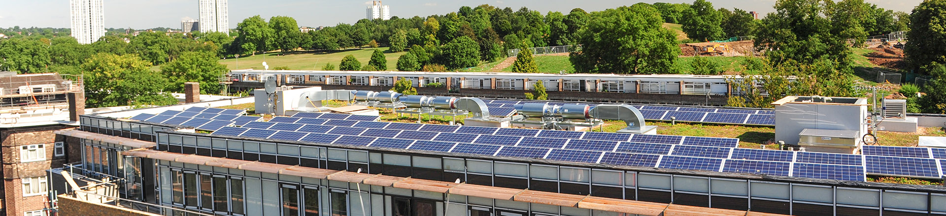 Solar panels on the roof of Guinness Court