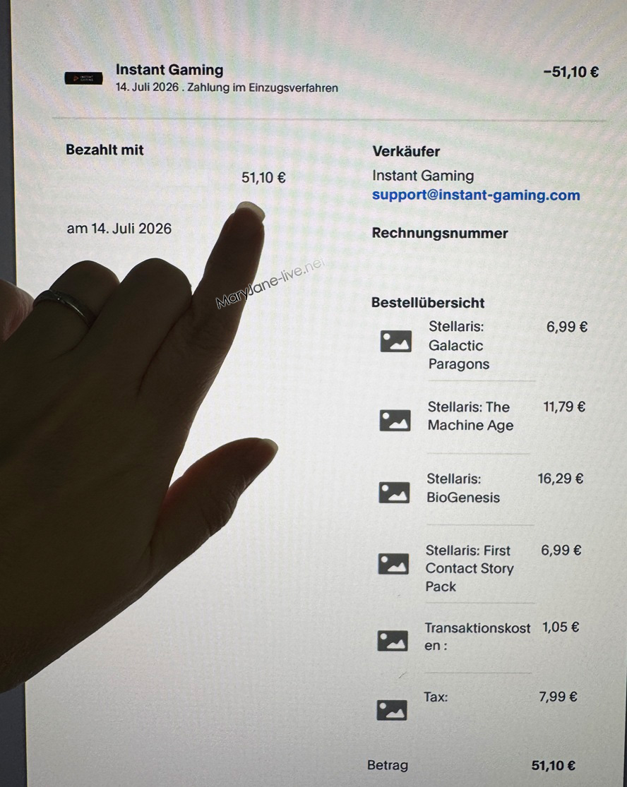Rechnung für Computerspiel Stellaris DLCs