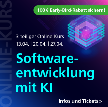 Softwareentwicklung mit KI – 3-teiliger Online-Kurs ab 13. April. Jetzt 100 € Early-Bird-Rabatt sichern!
