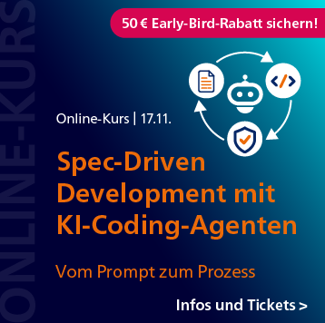 Spec-Driven-Development mit KI-Coding-Agenten: Online-Kurs am 17. November – jetzt 50 Euro Early-Bird-Rabatt sichern!