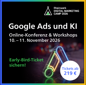 Google Ads und KI: Online-Konferenz & Workshops, 10. und 11. November 2026. Jetzt Early-Bird-Tickets ab 219 Euro sichern!